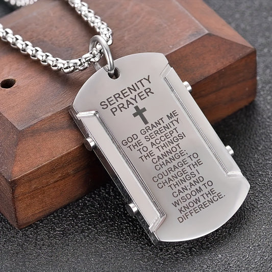 Serenity Prayer Cross Dog Tag Necklace – Faith Stainless Steel Pendant