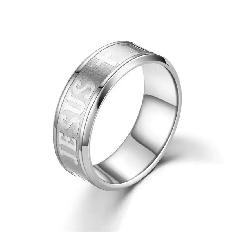 Jesus Cross Engraved Stainless Steel Ring