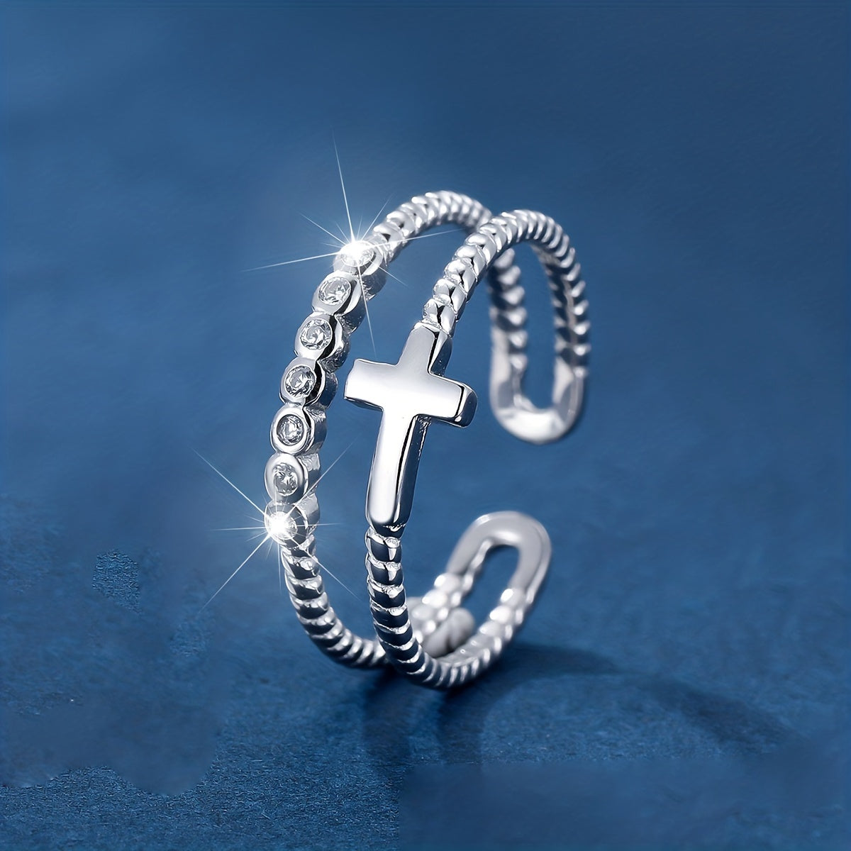 S925 Sterling Silver Cross Ring – Elegant Double-Layer Design