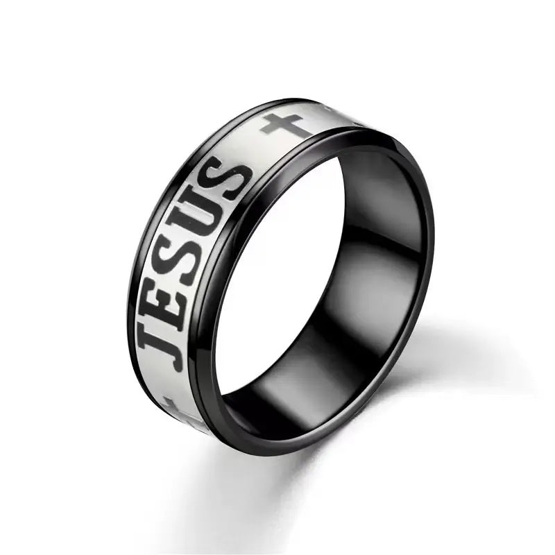Jesus Cross Engraved Stainless Steel Ring
