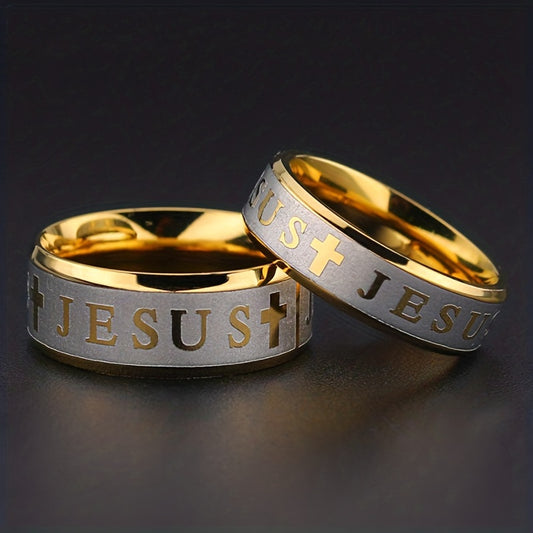 Jesus Cross Engraved Stainless Steel Ring