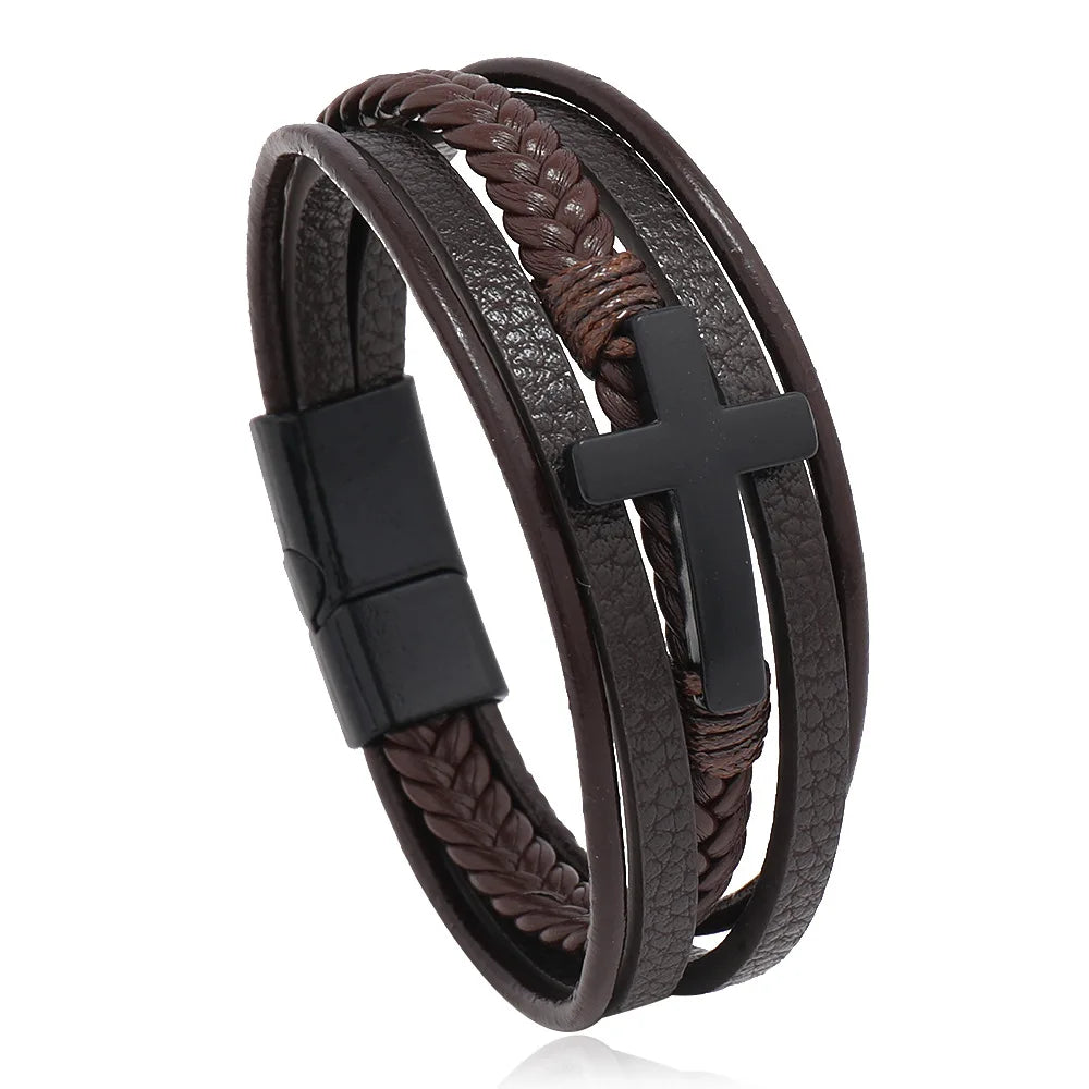 Cross Leather Wrap Bracelet