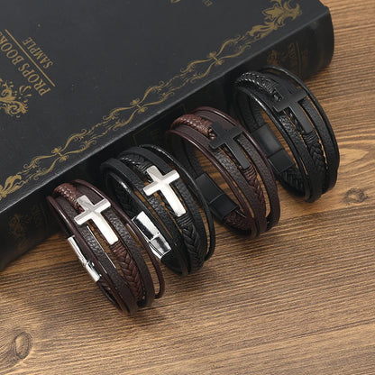 Cross Leather Wrap Bracelet