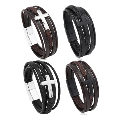 Cross Leather Wrap Bracelet