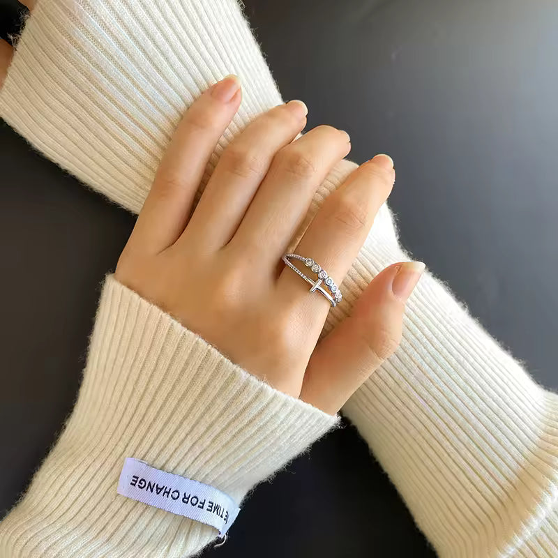 S925 Sterling Silver Cross Ring – Elegant Double-Layer Design