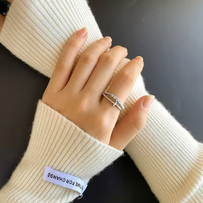 S925 Sterling Silver Cross Ring – Elegant Double-Layer Design