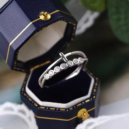 S925 Sterling Silver Cross Ring – Elegant Double-Layer Design