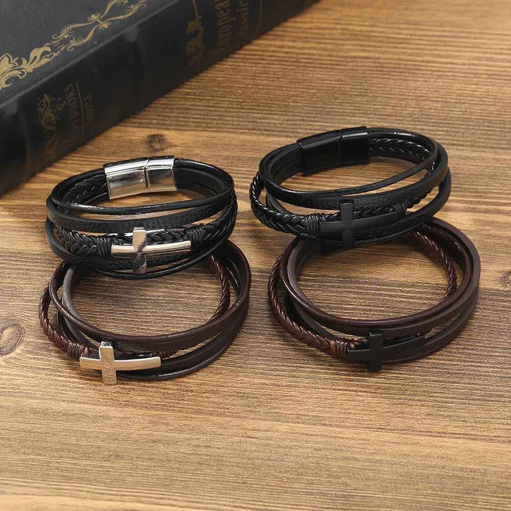 Cross Leather Wrap Bracelet