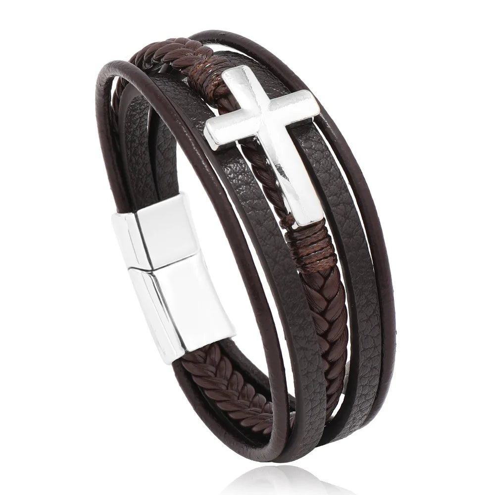 Cross Leather Wrap Bracelet
