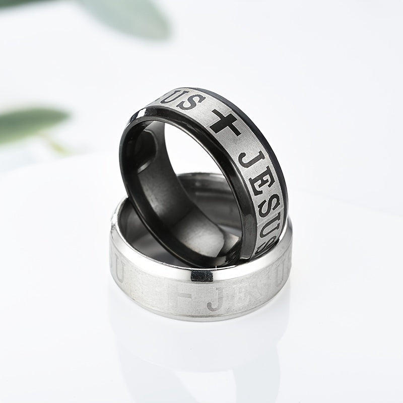 Jesus Cross Engraved Stainless Steel Ring