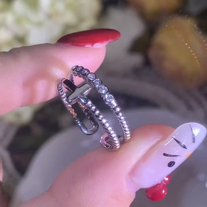 S925 Sterling Silver Cross Ring – Elegant Double-Layer Design